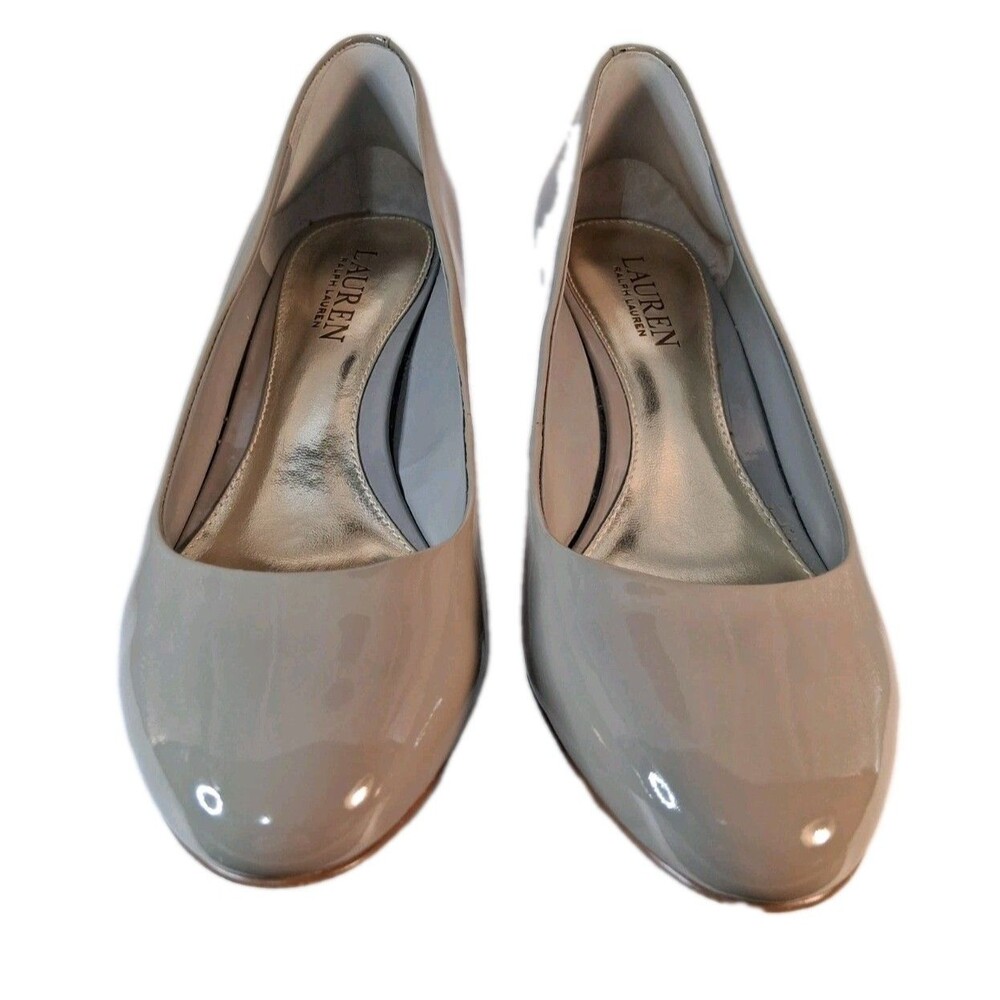 Lauren Ralph Lauren Hala Gray Taupe Patent Leather  Pumps Womens Size 7.5